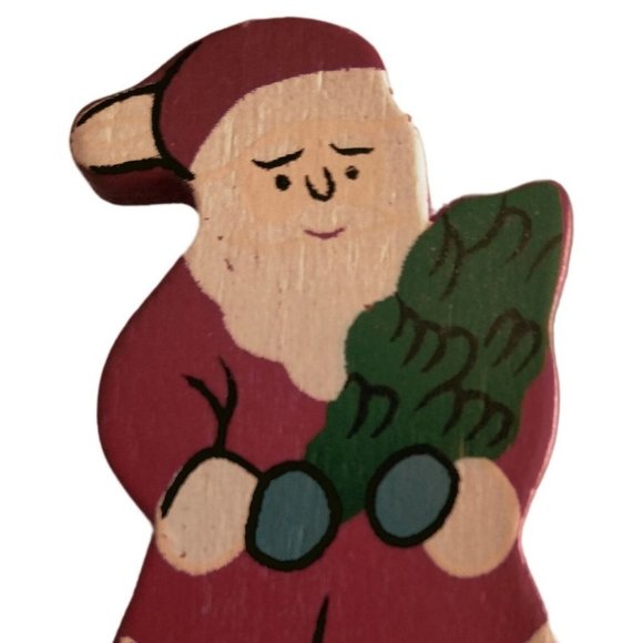 Santa Clause Button Cover Vintage Holding Christmas Tree Handcrafted wood - Picture 2 of 4